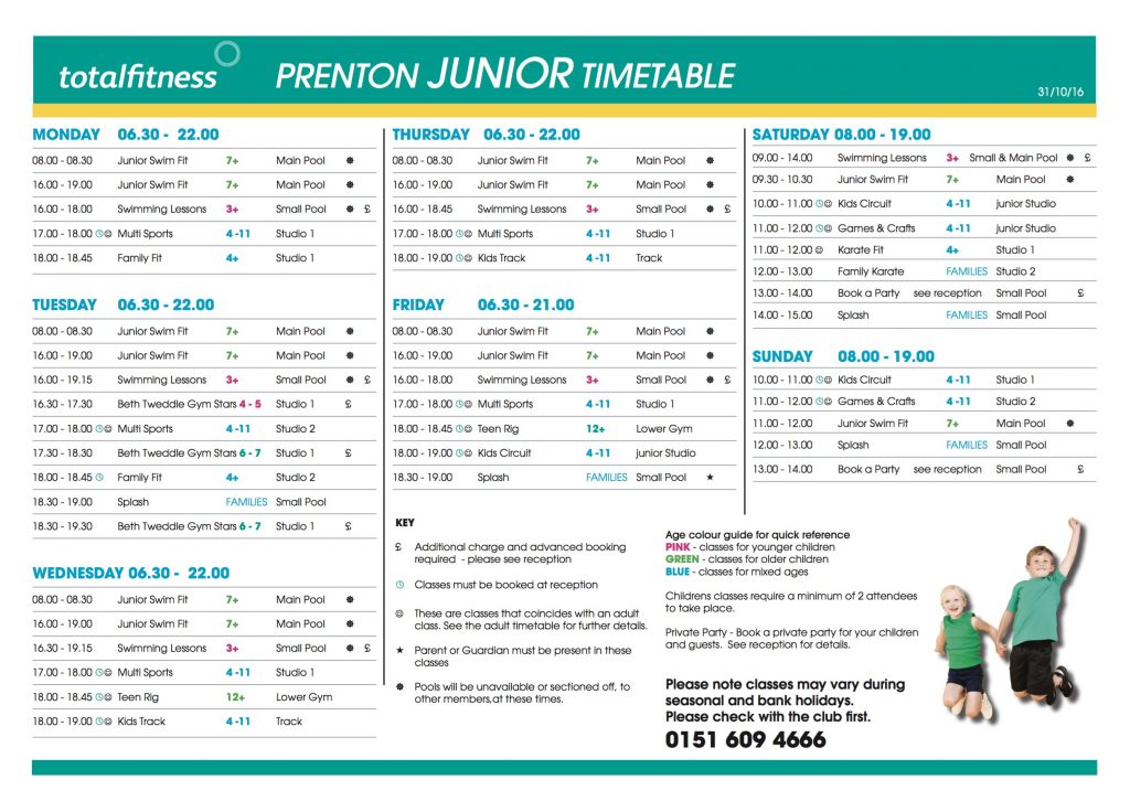 Total Fitness Kids Timetable www.minitravellers.co.uk