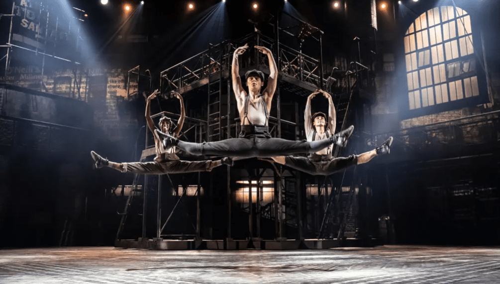 Moves to mirror the wisecracks … (from left) Mukeni Nel, Joshua Denyer and Mark Samaras in Newsies. Photograph: Johan Persson