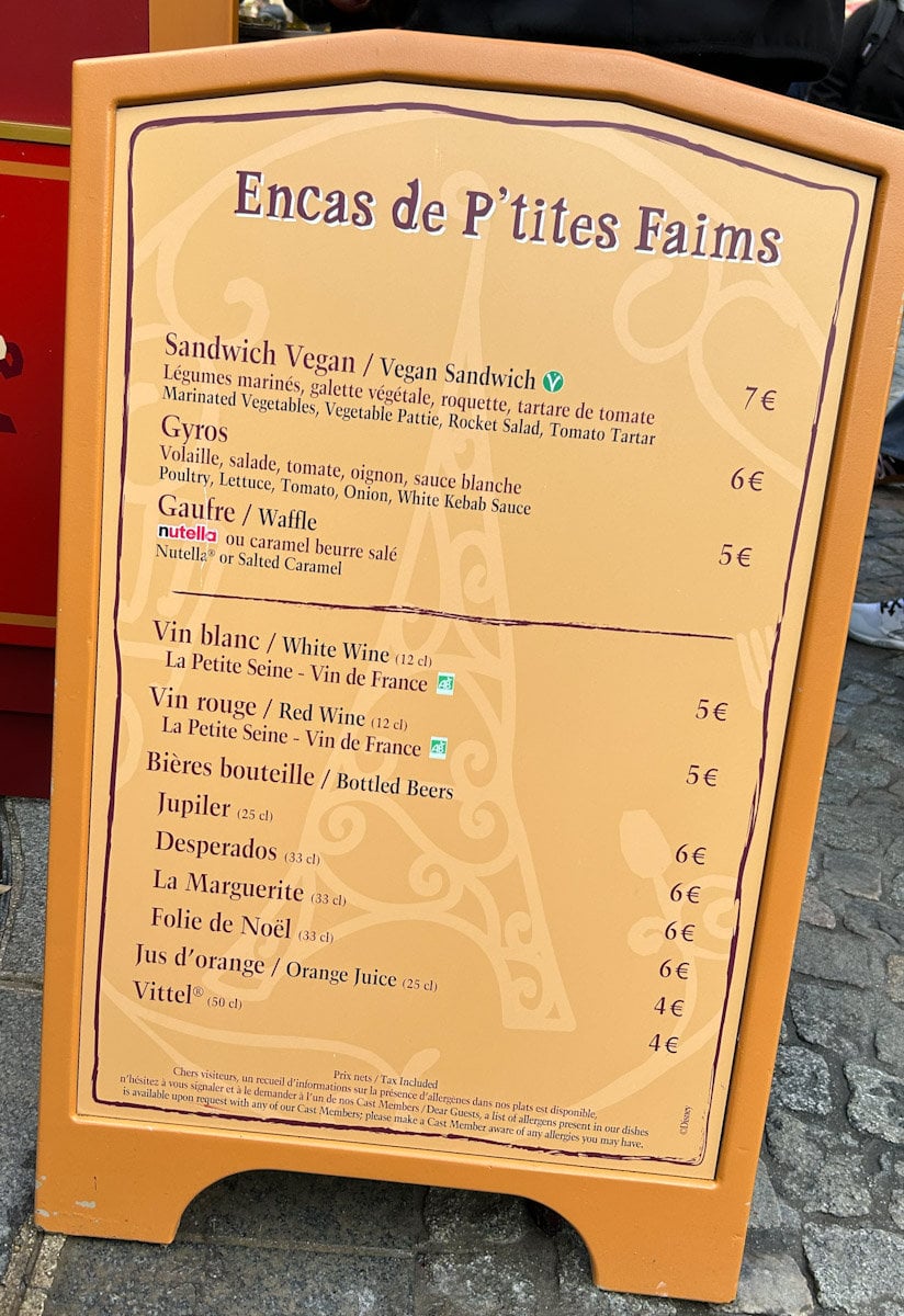 Food Carts at Disney paris and snack prices