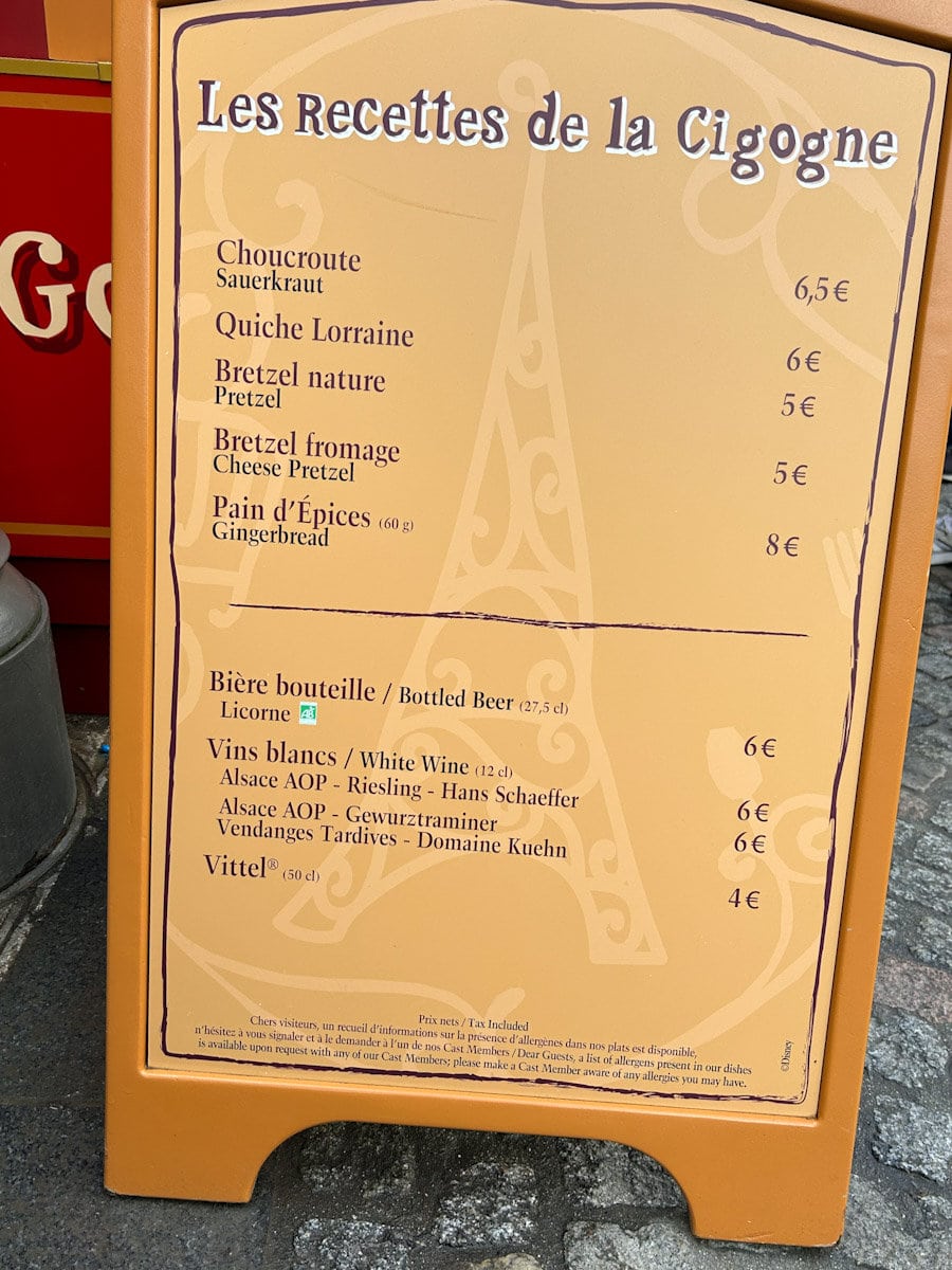 Food carts at Disney Paris with prices