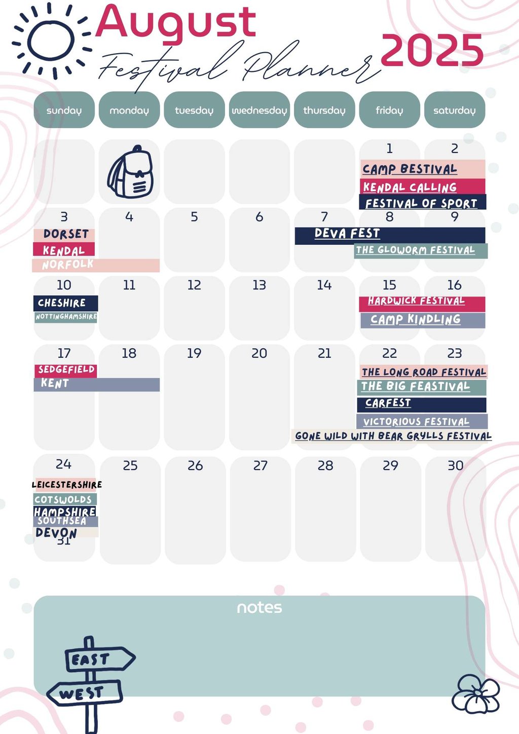 Mini Travellers Festival Planner August 2025