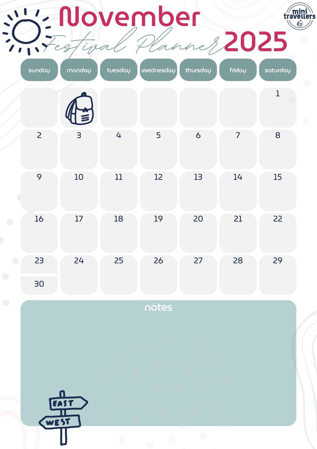 Mini Travellers Festival Planner November 2025