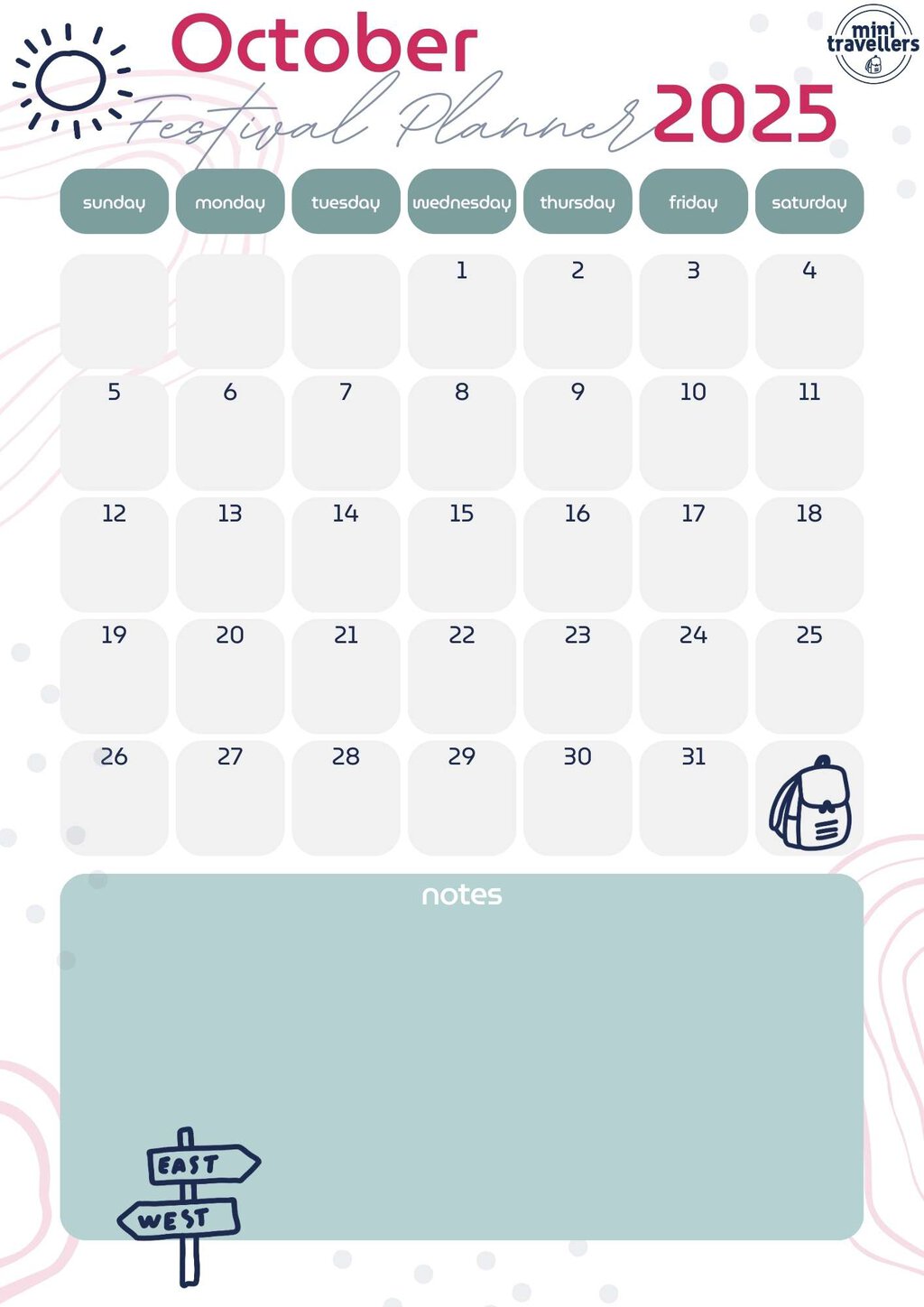 Mini Travellers Festival Planner October 2025