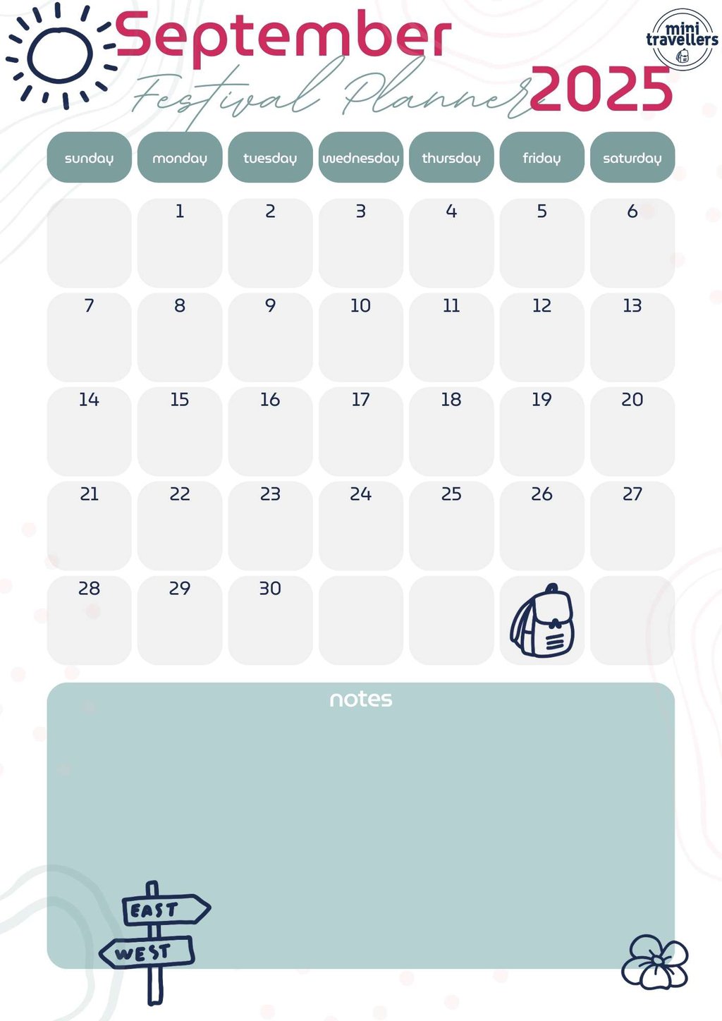 Mini Travellers Festival Planner September 2025
