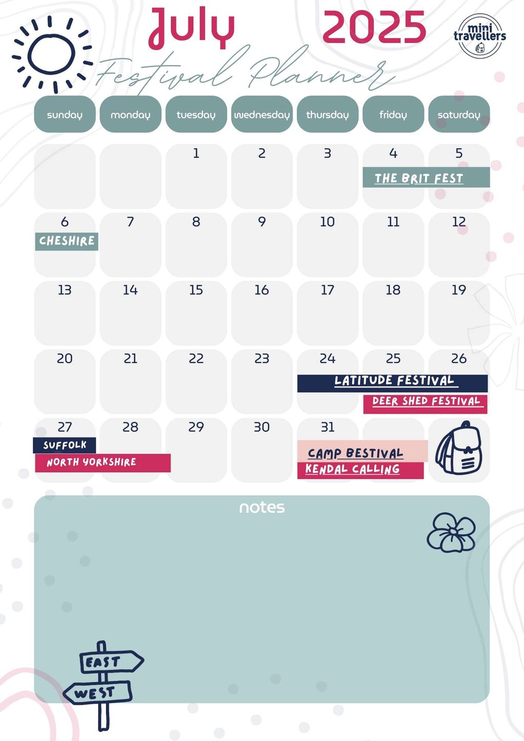 The Mini Travellers Festival Planner July 2025