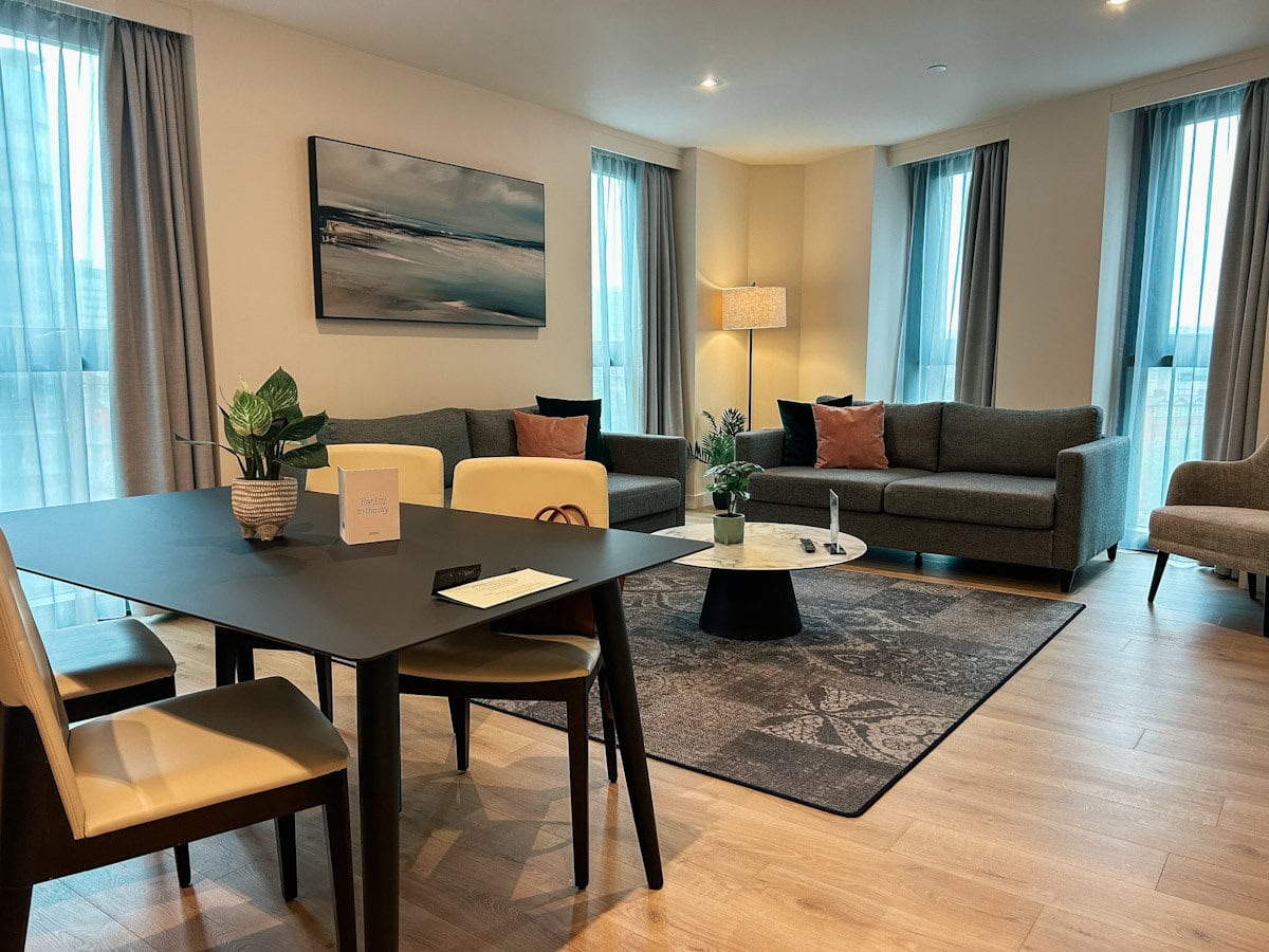 Lounge and dining area at CitySuites Manchester