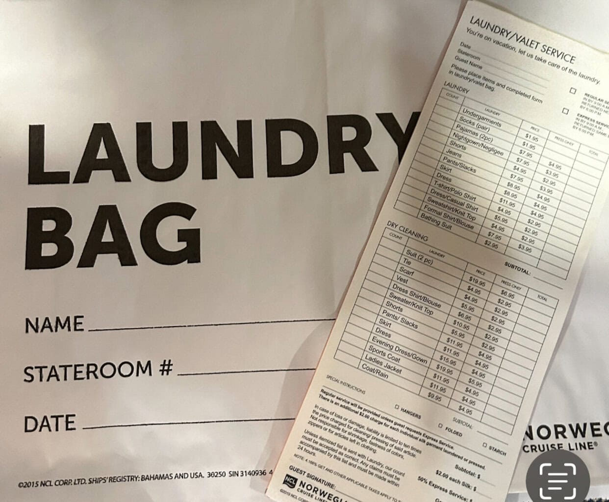 Laundry Price on NCL Encore