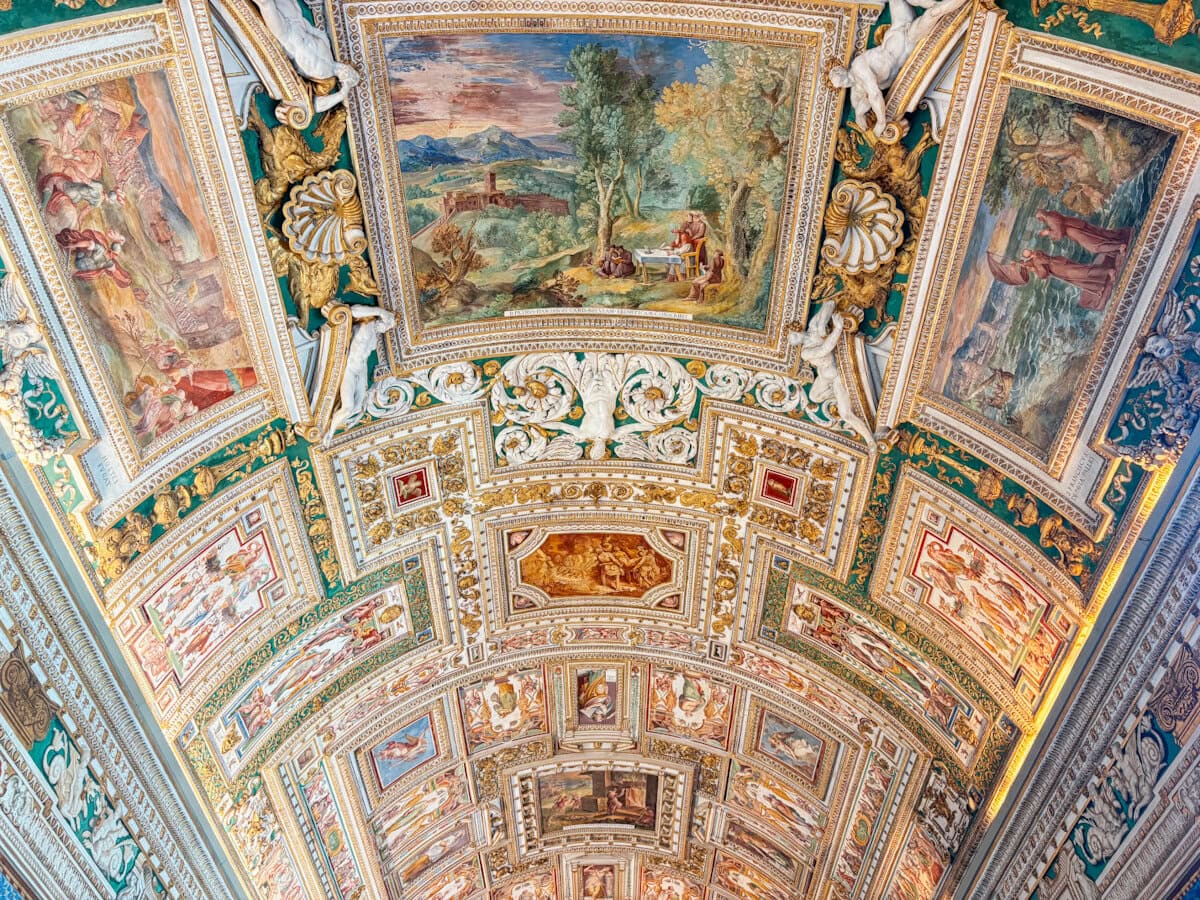 The vaulted ceiling of the Gallery of Maps Rome